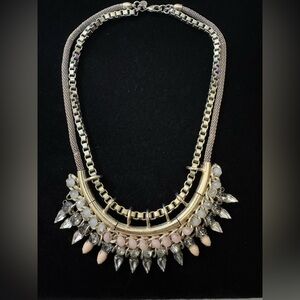 Express Silver-Tone Statement Necklace with Pink and Clear Accents